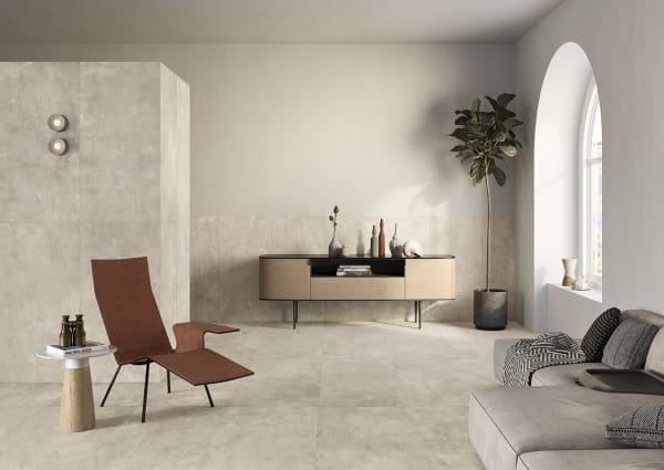 Dalle Céramique FIND – Ash – Ozaé Graviers Déco Dalle Céramique FIND - Ash, teinte gris beige effet béton patiné – Ozaé Graviers Déco