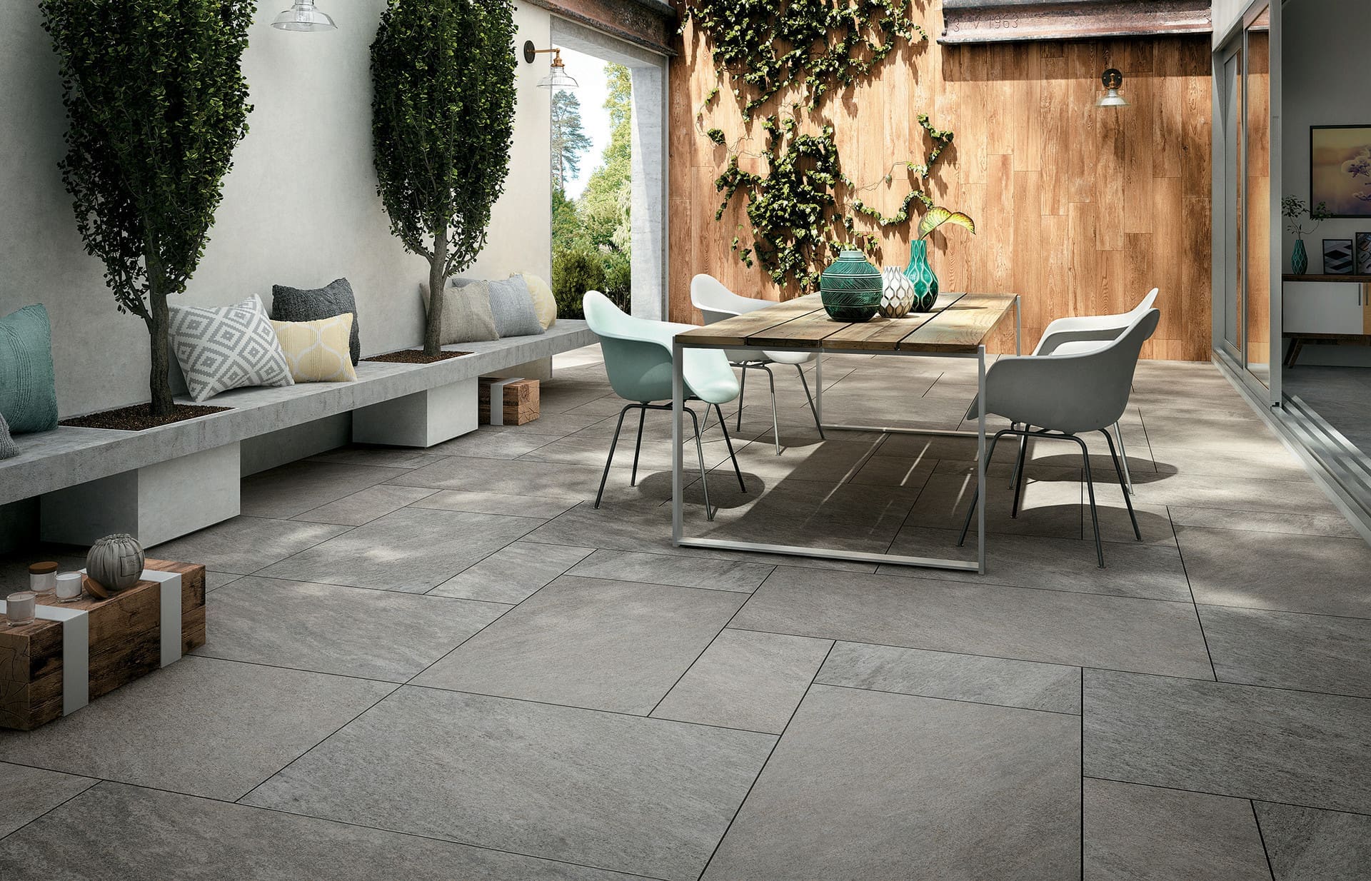 Dalle Céramique QUARZITI – Waterfall – Ozaé Graviers Déco Dalle Céramique QUARZITI Waterfall Ozaé Graviers Déco, dalle effet pierre gris clair antidérapante pour extérieur
